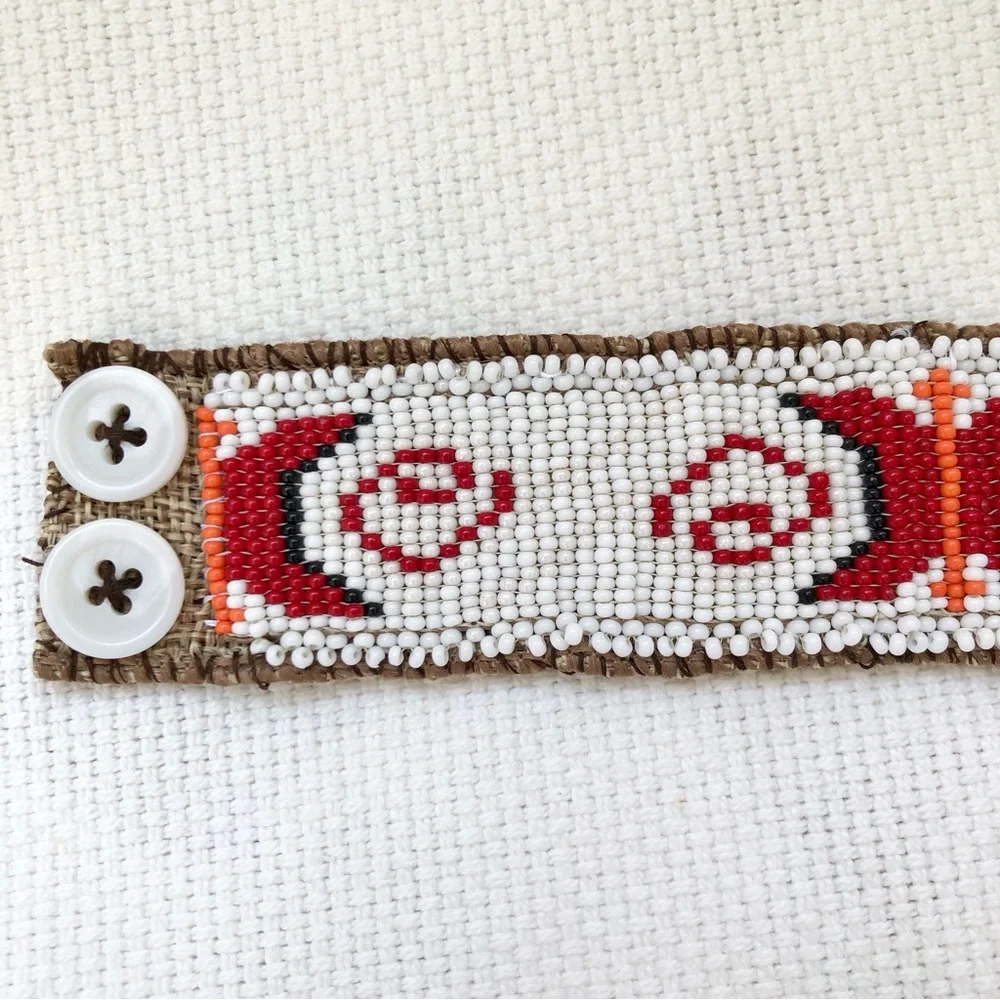 Artisan Hand-beaded Wide Cuff Bracelet butterfly and spiral design boho